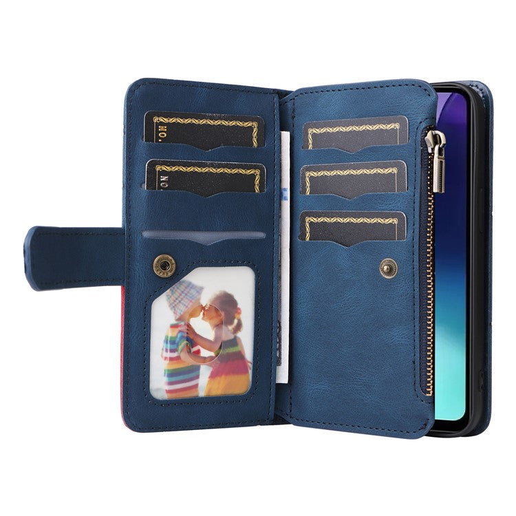 KT Multi-Function Series-5 For Xiaomi Poco C75 4G / Redmi 14R 5G / 14C 4G Case Zipper Wallet Leather Phone Cover Stand - Blue