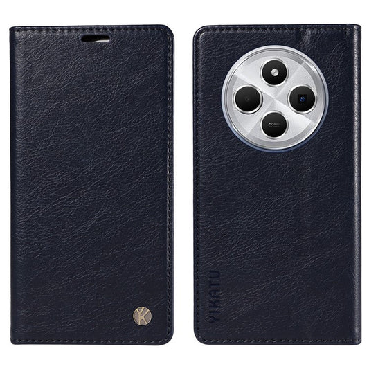 YIKATU YK-006 For Xiaomi Poco C75 4G / Redmi 14R 5G / 14C 4G Case Wallet Litchi Grain Leather Phone Cover Magnetic Auto-Absorbed - Navy Blue