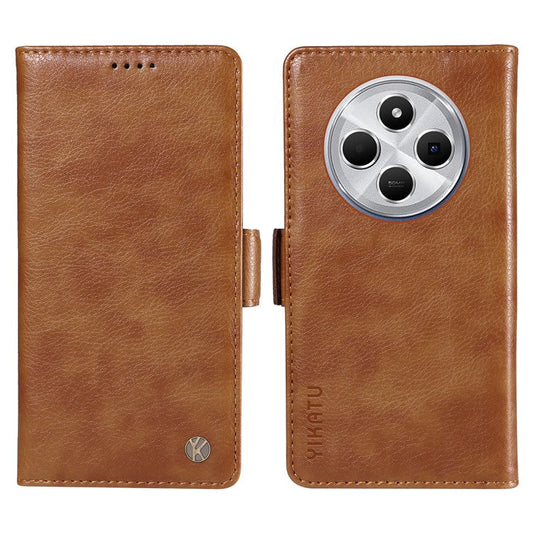 YIKATU YK-007 For Xiaomi Poco C75 4G / Redmi 14R 5G / 14C 4G Case Side Buckle PU Leather Phone Cover Litchi Texture - Brown