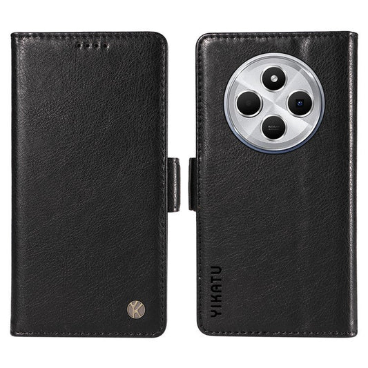 YIKATU YK-007 For Xiaomi Poco C75 4G / Redmi 14R 5G / 14C 4G Case Side Buckle PU Leather Phone Cover Litchi Texture - Black
