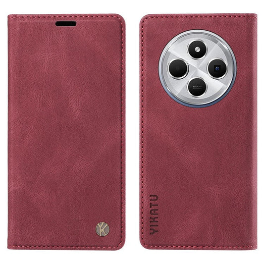 YIKATU YK-004 For Xiaomi Poco C75 4G / Redmi 14R 5G / 14C 4G Case Leather Skin-Touch Phone Cover Magnetic Auto-Absorbed - Wine Red