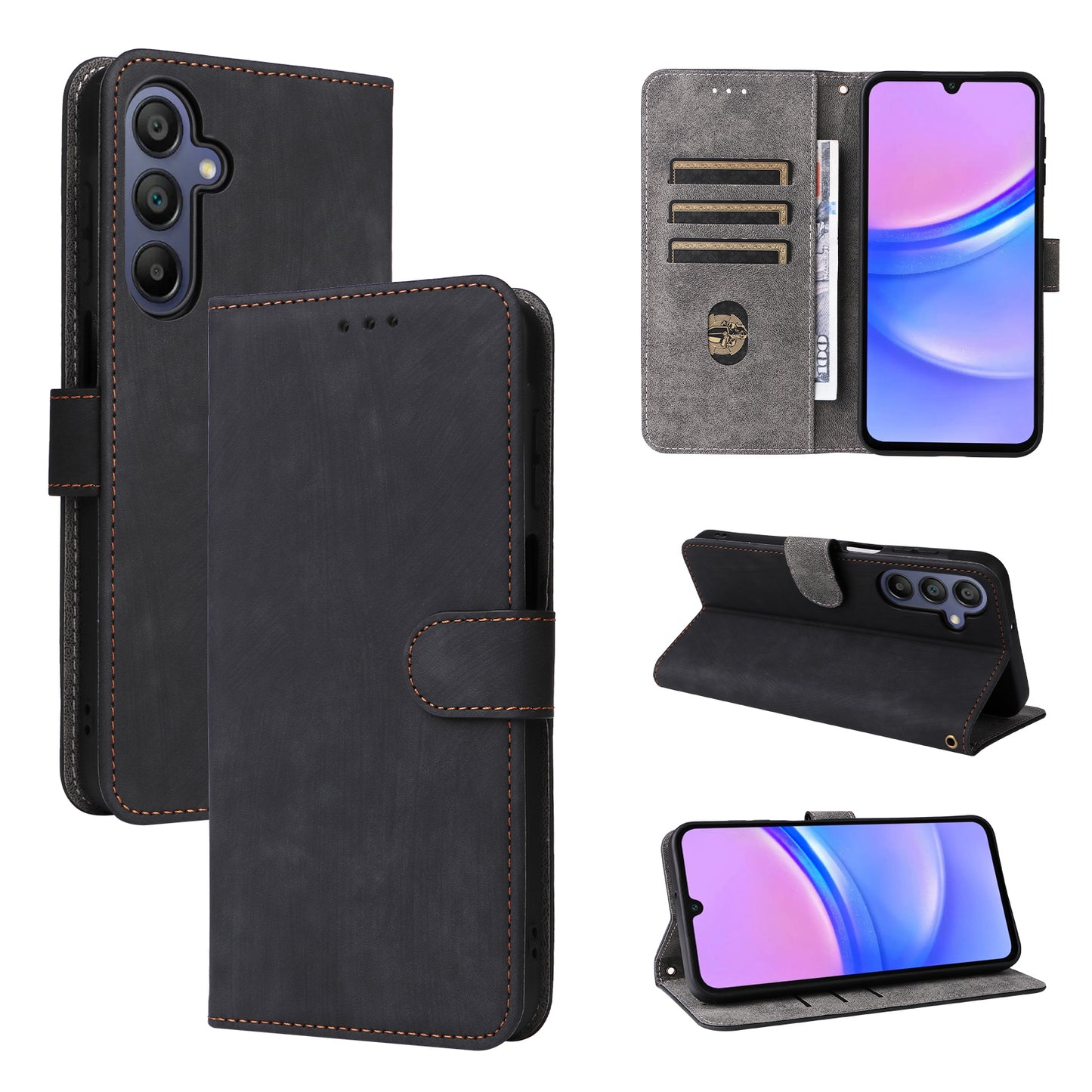For Samsung Galaxy A16 5G / A16 4G Wallet Case RFID Blocking PU Leather Cover Stand View - Black