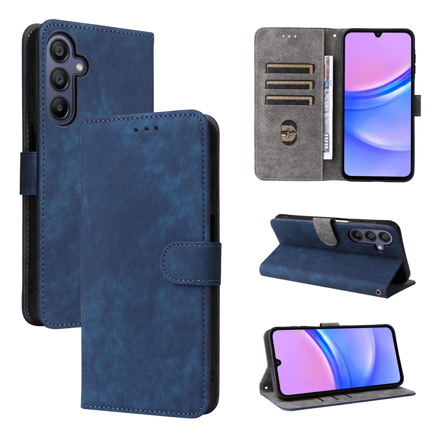 For Samsung Galaxy A16 5G / A16 4G Wallet Case RFID Blocking PU Leather Cover Stand View - Blue