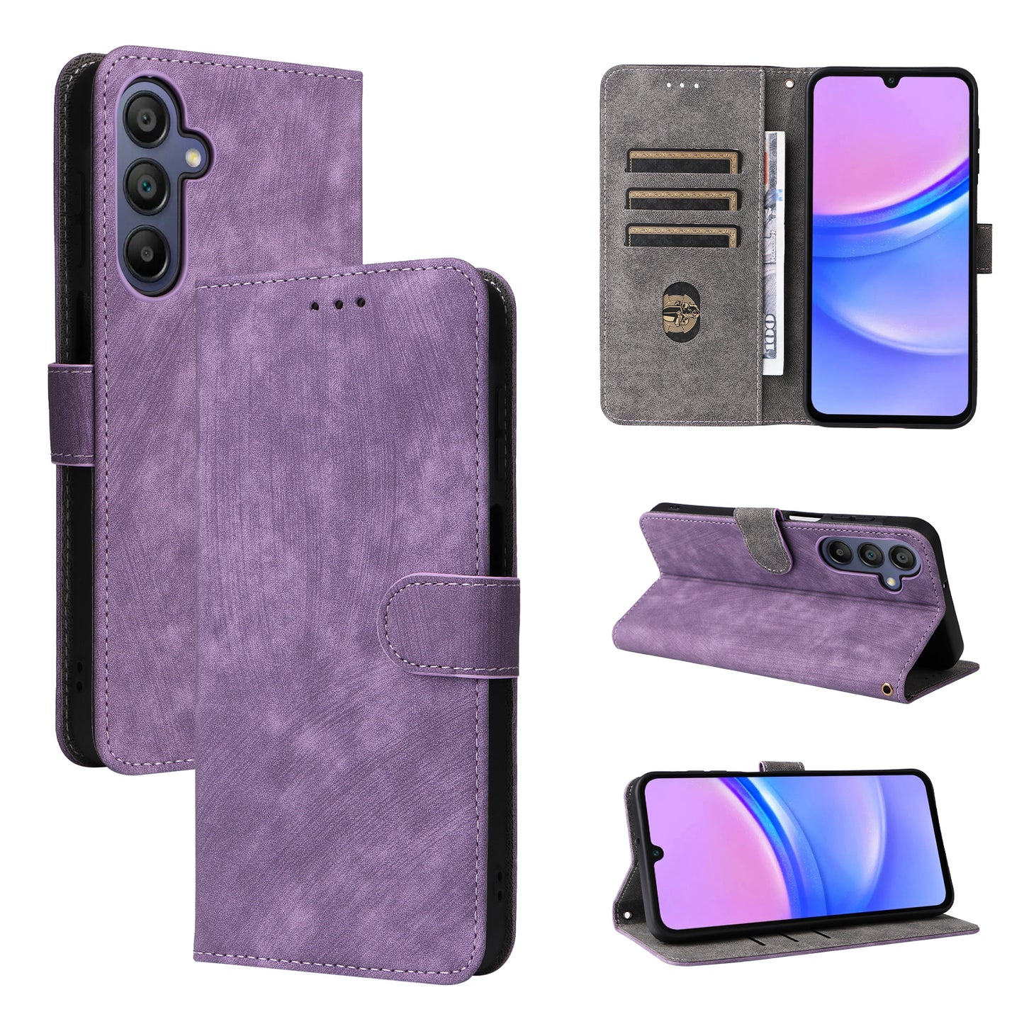 For Samsung Galaxy A16 5G / A16 4G Wallet Case RFID Blocking PU Leather Cover Stand View - Purple