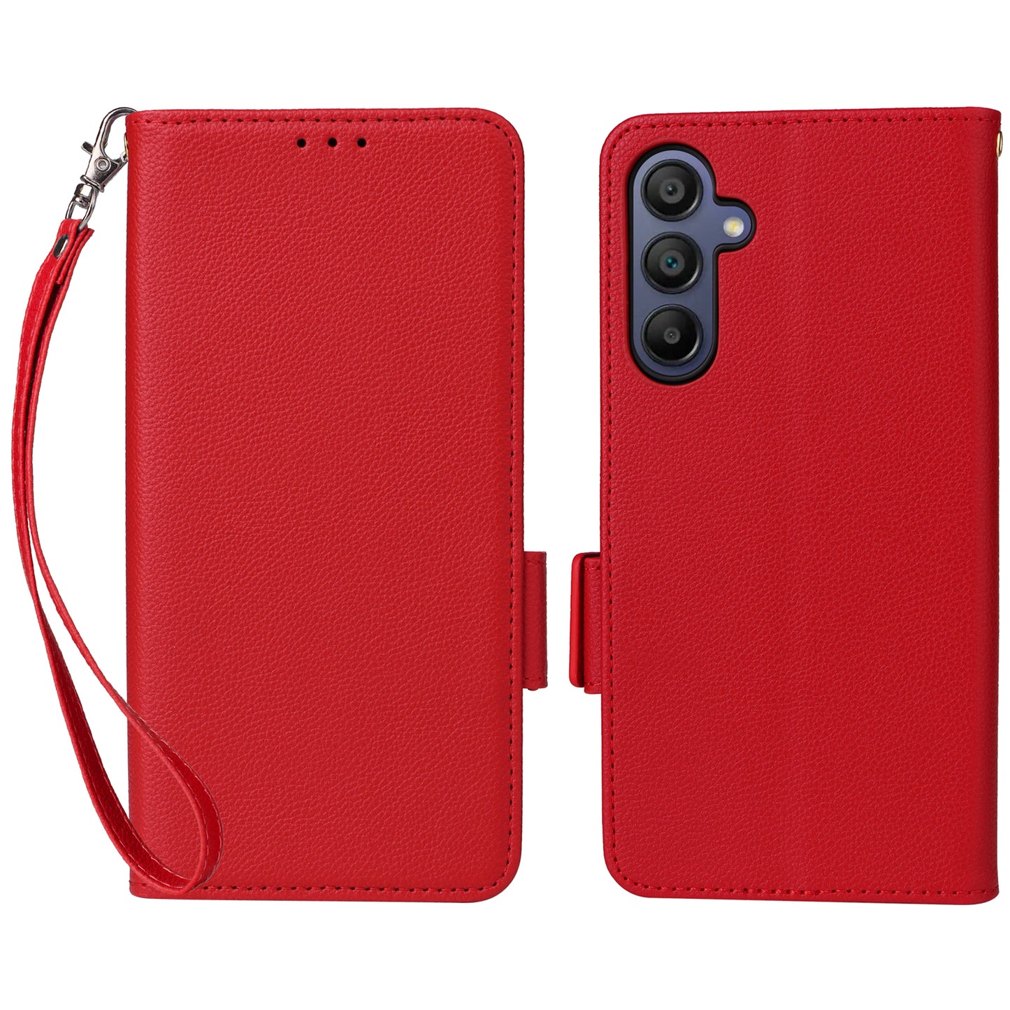 For Samsung Galaxy A16 5G / A16 4G Case Litchi Texture PU Leather Wallet Flip Phone Cover - Red
