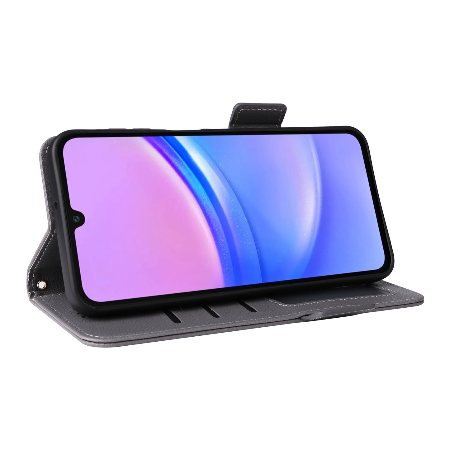 For Samsung Galaxy A16 5G / A16 4G Case Litchi Texture PU Leather Wallet Flip Phone Cover - Grey