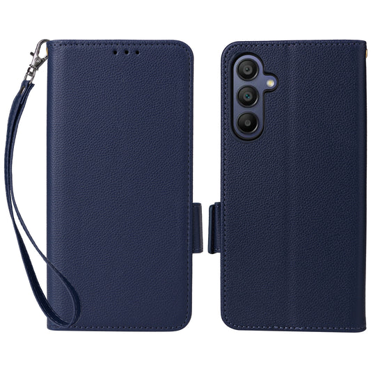 For Samsung Galaxy A16 5G / A16 4G Case Litchi Texture PU Leather Wallet Flip Phone Cover - Dark Blue