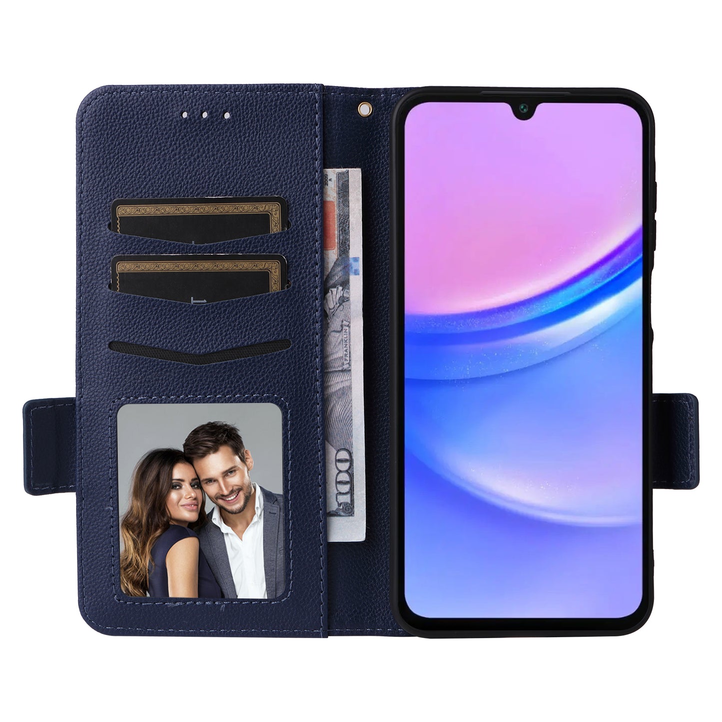 For Samsung Galaxy A16 5G / A16 4G Case Litchi Texture PU Leather Wallet Flip Phone Cover - Dark Blue