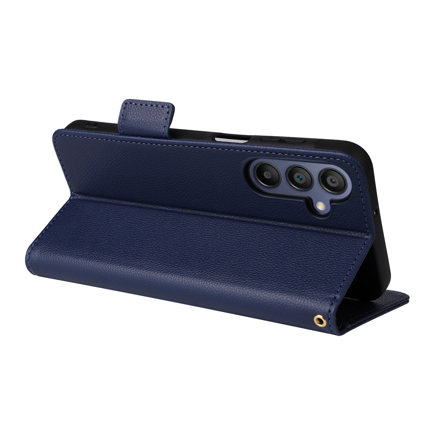 For Samsung Galaxy A16 5G / A16 4G Case Litchi Texture PU Leather Wallet Flip Phone Cover - Dark Blue