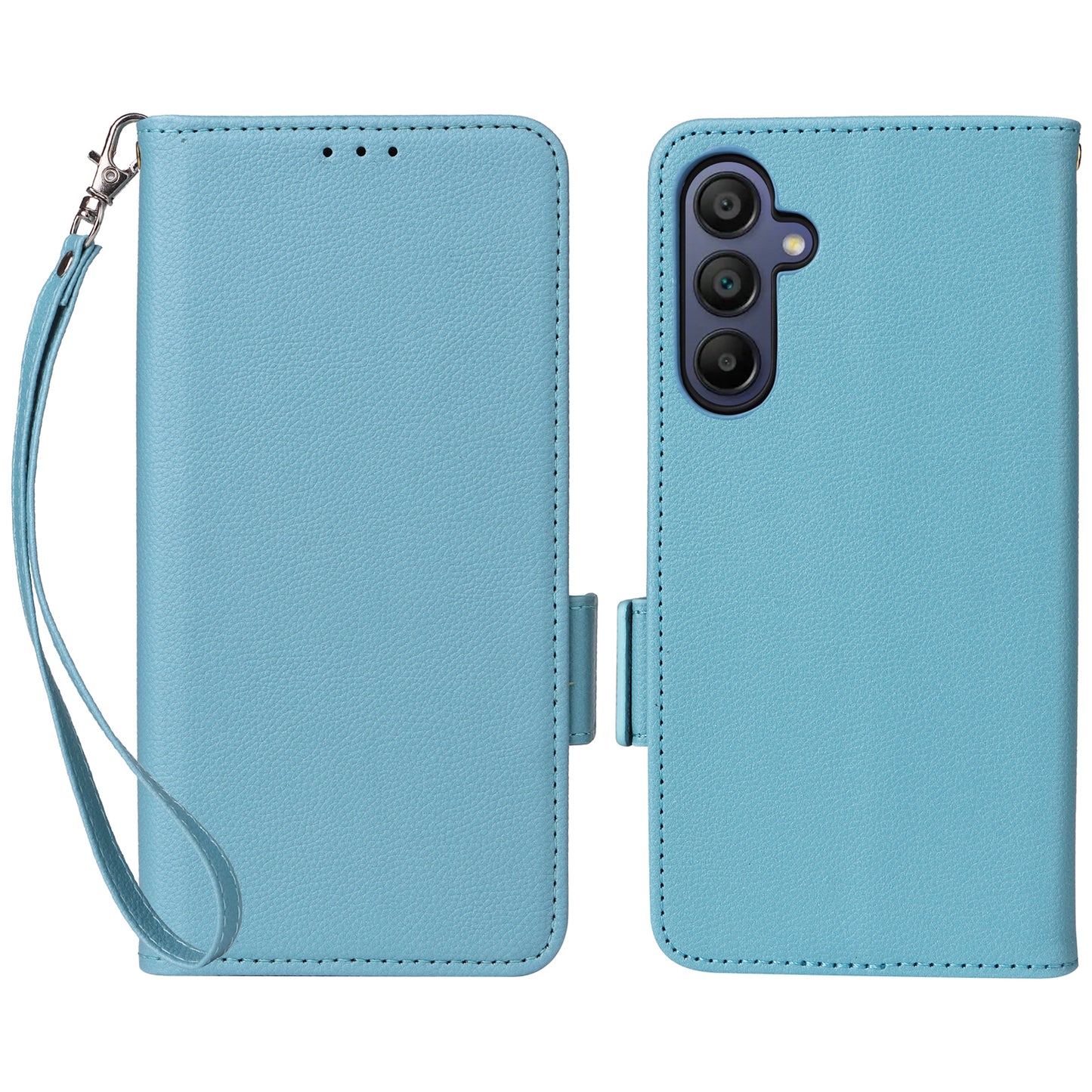 For Samsung Galaxy A16 5G / A16 4G Case Litchi Texture PU Leather Wallet Flip Phone Cover - Baby Blue