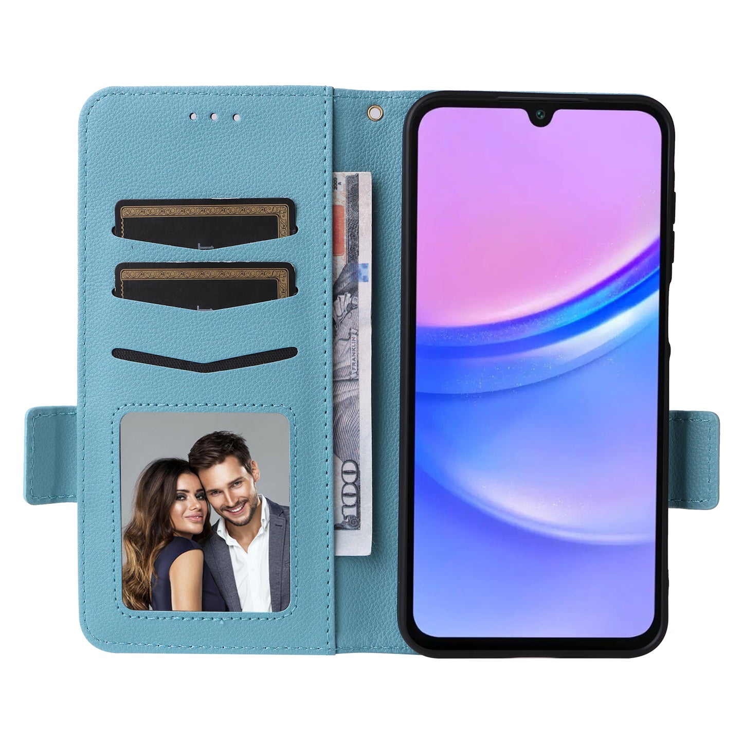 For Samsung Galaxy A16 5G / A16 4G Case Litchi Texture PU Leather Wallet Flip Phone Cover - Baby Blue