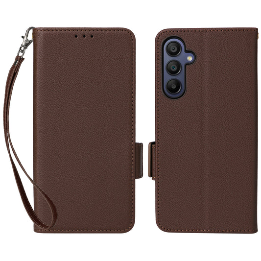 For Samsung Galaxy A16 5G / A16 4G Case Litchi Texture PU Leather Wallet Flip Phone Cover - Brown