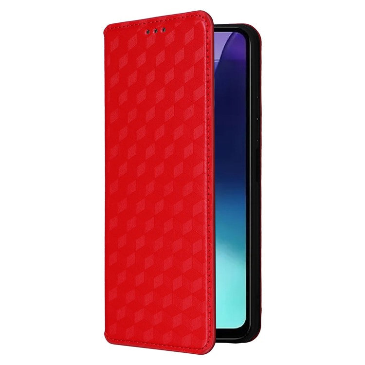 For Xiaomi Poco C75 4G / Redmi 14R 5G / 14C 4G / A4 5G Wallet Case Rhombus Imprinted Leather Phone Cover - Red