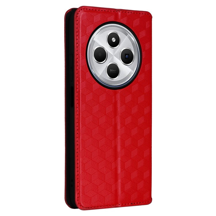 For Xiaomi Poco C75 4G / Redmi 14R 5G / 14C 4G / A4 5G Wallet Case Rhombus Imprinted Leather Phone Cover - Red