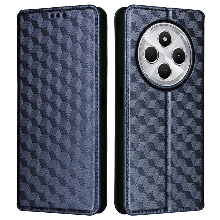 For Xiaomi Poco C75 4G / Redmi 14R 5G / 14C 4G / A4 5G Wallet Case Rhombus Imprinted Leather Phone Cover - Blue