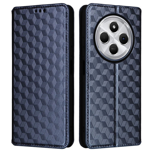 For Xiaomi Poco C75 4G / Redmi 14R 5G / 14C 4G / A4 5G Wallet Case Rhombus Imprinted Leather Phone Cover - Blue