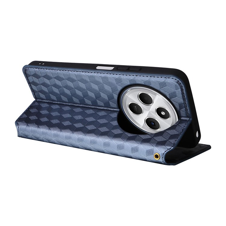 For Xiaomi Poco C75 4G / Redmi 14R 5G / 14C 4G / A4 5G Wallet Case Rhombus Imprinted Leather Phone Cover - Blue