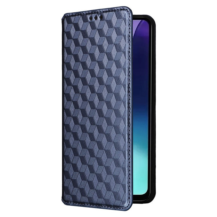 For Xiaomi Poco C75 4G / Redmi 14R 5G / 14C 4G / A4 5G Wallet Case Rhombus Imprinted Leather Phone Cover - Blue