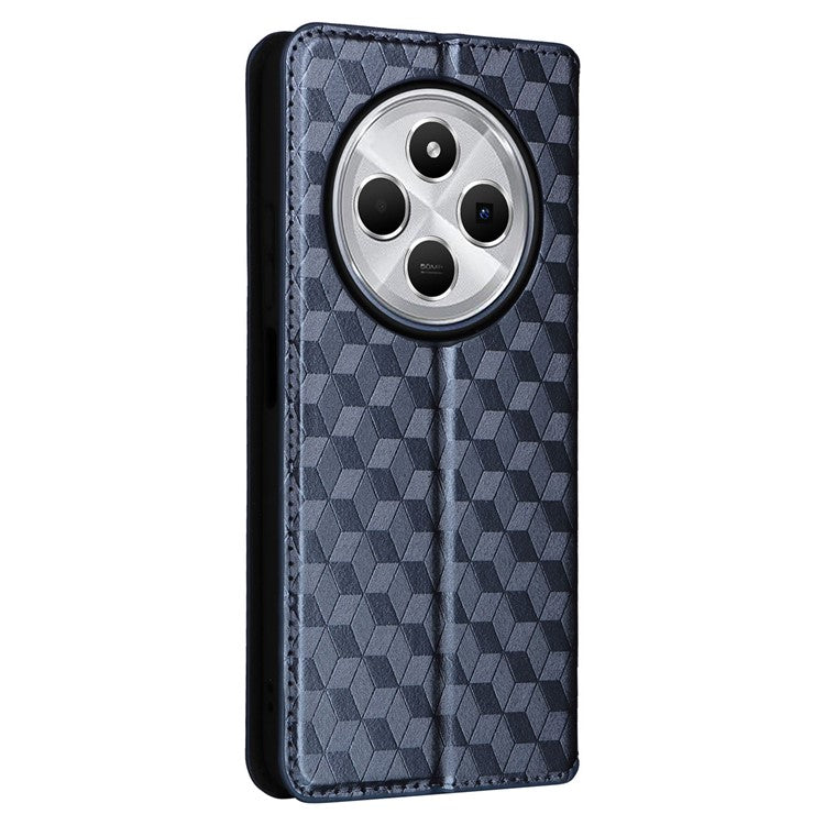 For Xiaomi Poco C75 4G / Redmi 14R 5G / 14C 4G / A4 5G Wallet Case Rhombus Imprinted Leather Phone Cover - Blue