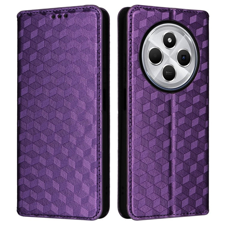 For Xiaomi Poco C75 4G / Redmi 14R 5G / 14C 4G / A4 5G Wallet Case Rhombus Imprinted Leather Phone Cover - Purple