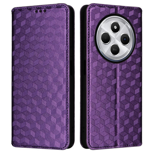 For Xiaomi Poco C75 4G / Redmi 14R 5G / 14C 4G / A4 5G Wallet Case Rhombus Imprinted Leather Phone Cover - Purple