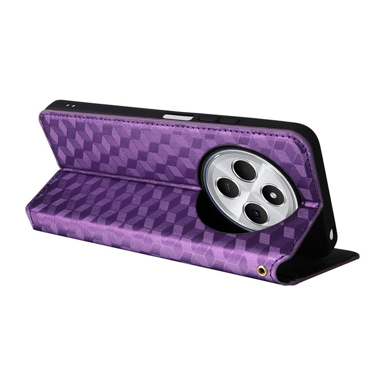 For Xiaomi Poco C75 4G / Redmi 14R 5G / 14C 4G / A4 5G Wallet Case Rhombus Imprinted Leather Phone Cover - Purple