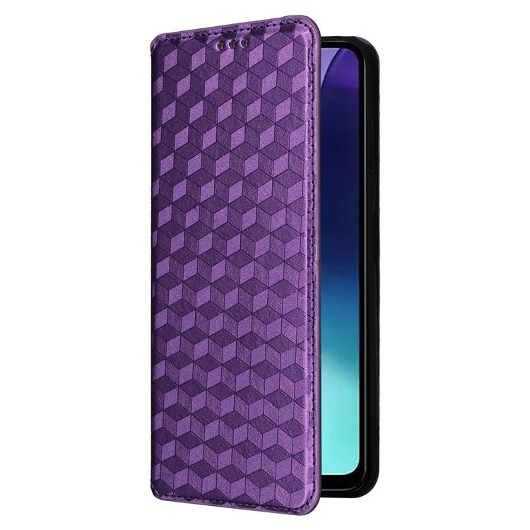 For Xiaomi Poco C75 4G / Redmi 14R 5G / 14C 4G / A4 5G Wallet Case Rhombus Imprinted Leather Phone Cover - Purple
