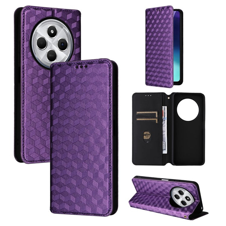 For Xiaomi Poco C75 4G / Redmi 14R 5G / 14C 4G / A4 5G Wallet Case Rhombus Imprinted Leather Phone Cover - Purple