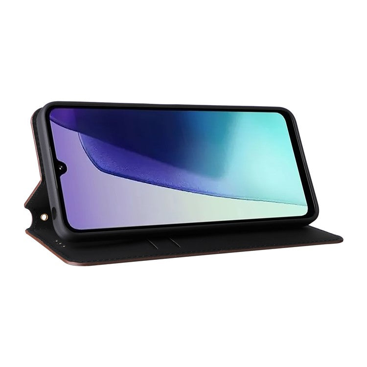 For Xiaomi Poco C75 4G / Redmi 14R 5G / 14C 4G / A4 5G Wallet Case Rhombus Imprinted Leather Phone Cover - Brown