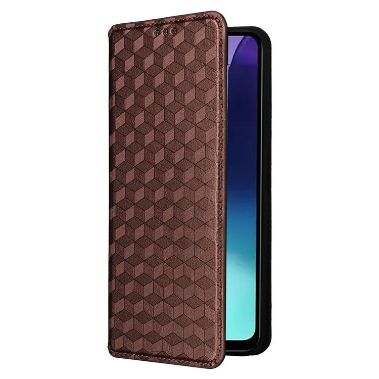 For Xiaomi Poco C75 4G / Redmi 14R 5G / 14C 4G / A4 5G Wallet Case Rhombus Imprinted Leather Phone Cover - Brown