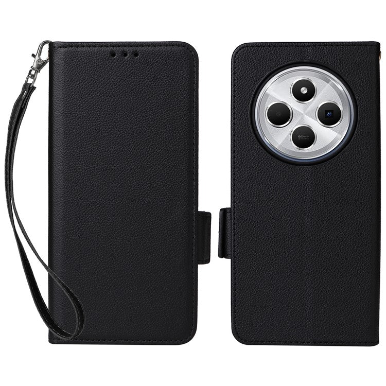 For Xiaomi Poco C75 4G / Redmi 14R 5G / 14C 4G / A4 5G Case Litchi Texture PU Leather Wallet Flip Phone Cover - Black