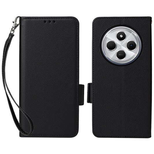 For Xiaomi Poco C75 4G / Redmi 14R 5G / 14C 4G / A4 5G Case Litchi Texture PU Leather Wallet Flip Phone Cover - Black