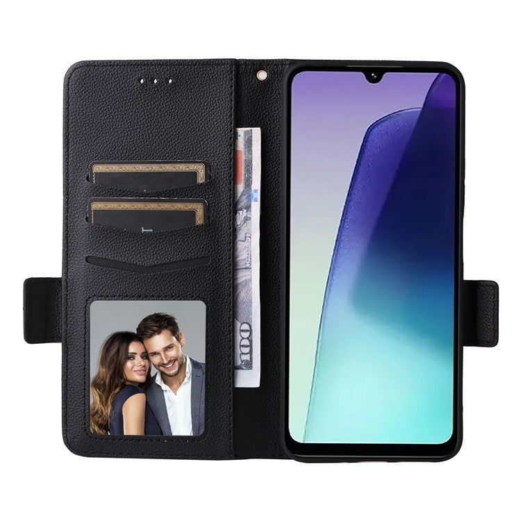 For Xiaomi Poco C75 4G / Redmi 14R 5G / 14C 4G / A4 5G Case Litchi Texture PU Leather Wallet Flip Phone Cover - Black