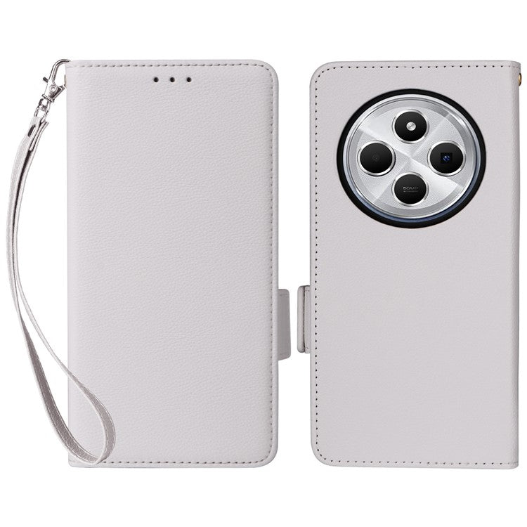 For Xiaomi Poco C75 4G / Redmi 14R 5G / 14C 4G / A4 5G Case Litchi Texture PU Leather Wallet Flip Phone Cover - White