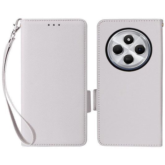 For Xiaomi Poco C75 4G / Redmi 14R 5G / 14C 4G / A4 5G Case Litchi Texture PU Leather Wallet Flip Phone Cover - White
