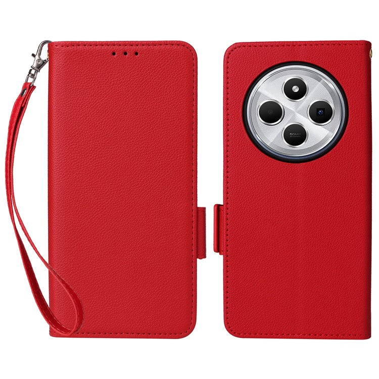 For Xiaomi Poco C75 4G / Redmi 14R 5G / 14C 4G / A4 5G Case Litchi Texture PU Leather Wallet Flip Phone Cover - Red