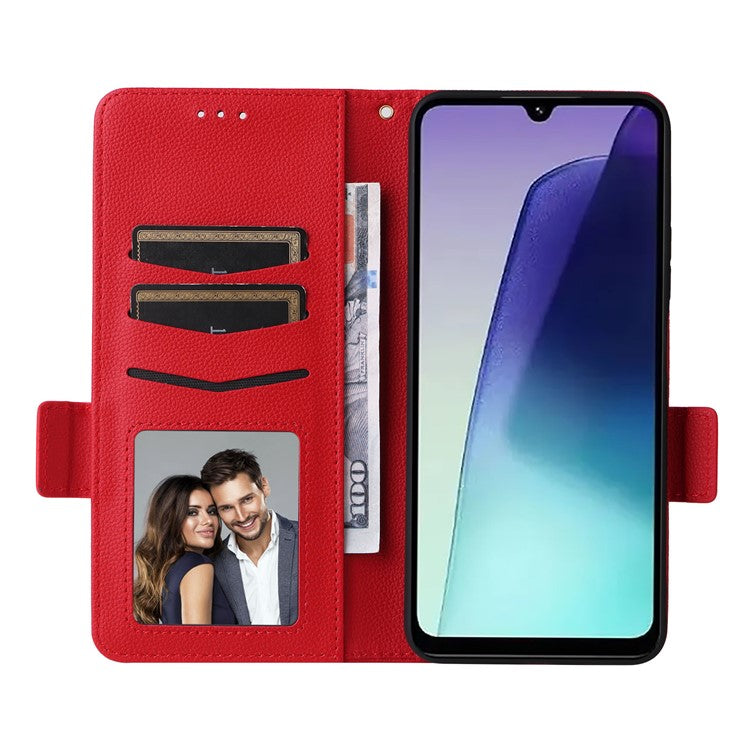 For Xiaomi Poco C75 4G / Redmi 14R 5G / 14C 4G / A4 5G Case Litchi Texture PU Leather Wallet Flip Phone Cover - Red
