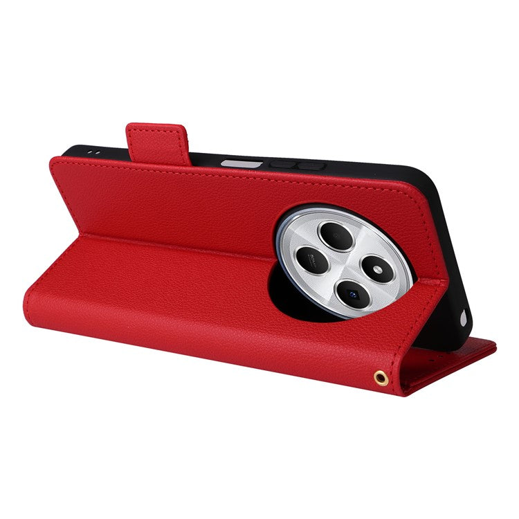 For Xiaomi Poco C75 4G / Redmi 14R 5G / 14C 4G / A4 5G Case Litchi Texture PU Leather Wallet Flip Phone Cover - Red