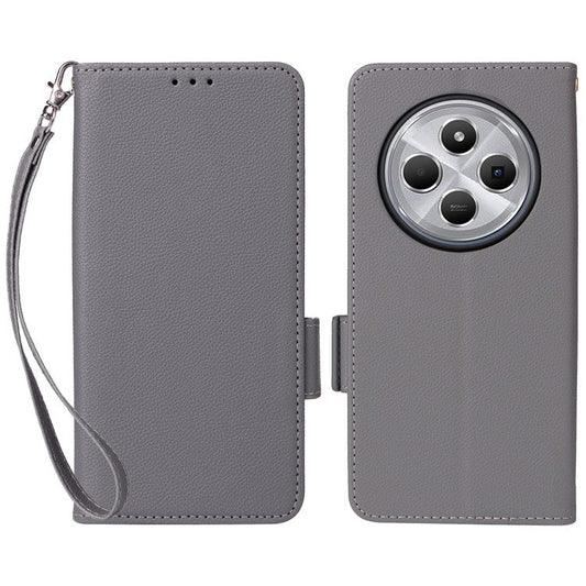 For Xiaomi Poco C75 4G / Redmi 14R 5G / 14C 4G / A4 5G Case Litchi Texture PU Leather Wallet Flip Phone Cover - Grey