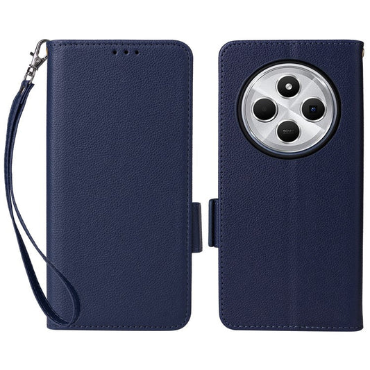 For Xiaomi Poco C75 4G / Redmi 14R 5G / 14C 4G / A4 5G Case Litchi Texture PU Leather Wallet Flip Phone Cover - Dark Blue