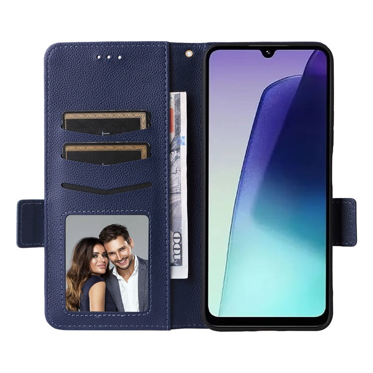 For Xiaomi Poco C75 4G / Redmi 14R 5G / 14C 4G / A4 5G Case Litchi Texture PU Leather Wallet Flip Phone Cover - Dark Blue