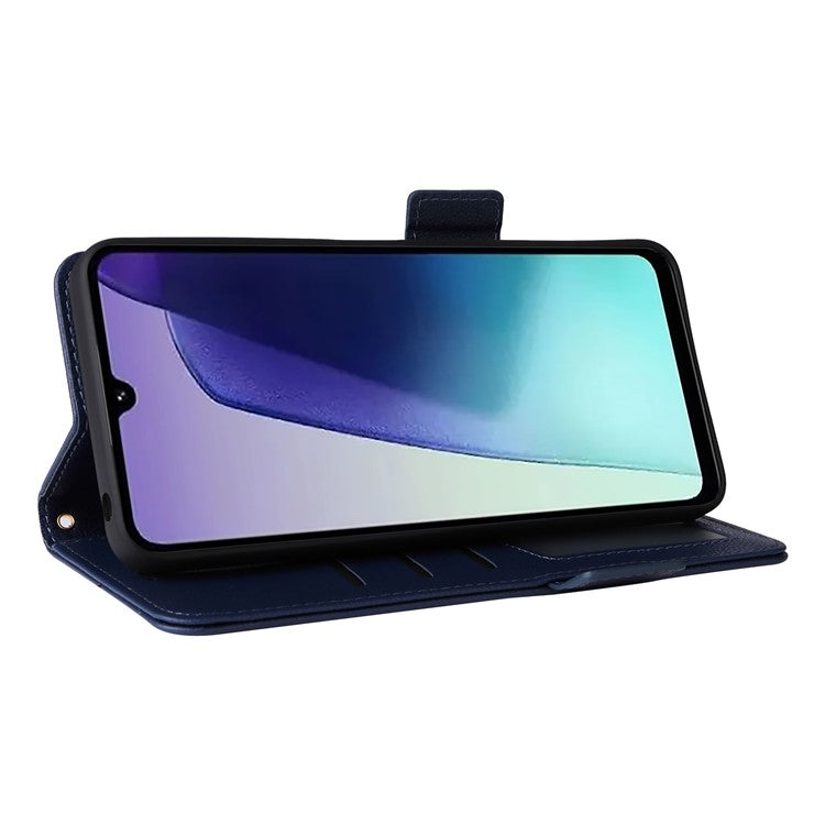 For Xiaomi Poco C75 4G / Redmi 14R 5G / 14C 4G / A4 5G Case Litchi Texture PU Leather Wallet Flip Phone Cover - Dark Blue