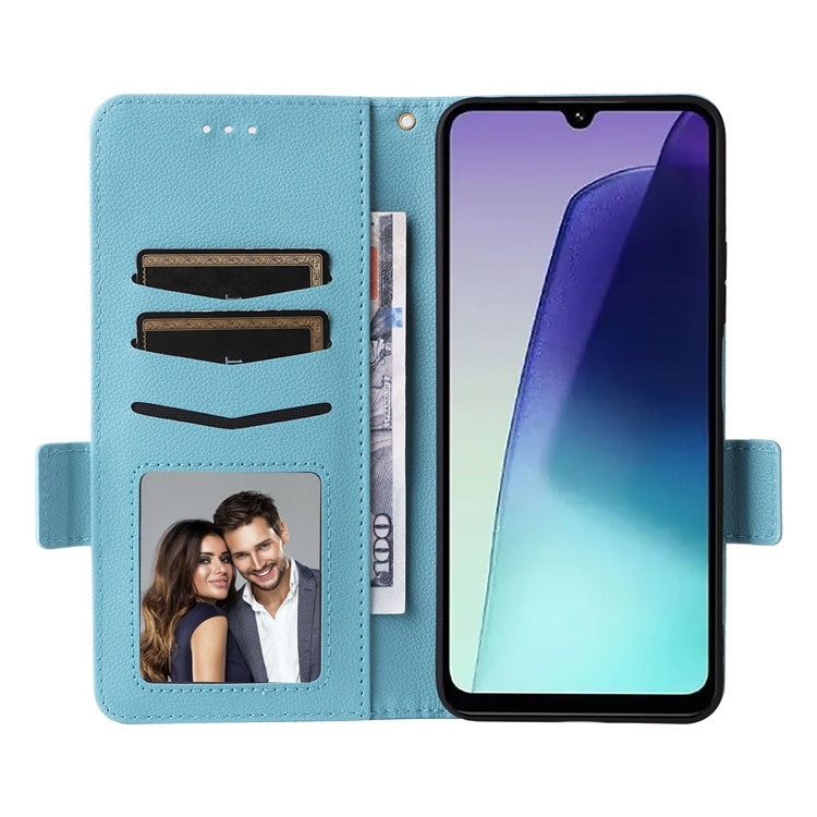 For Xiaomi Poco C75 4G / Redmi 14R 5G / 14C 4G / A4 5G Case Litchi Texture PU Leather Wallet Flip Phone Cover - Baby Blue