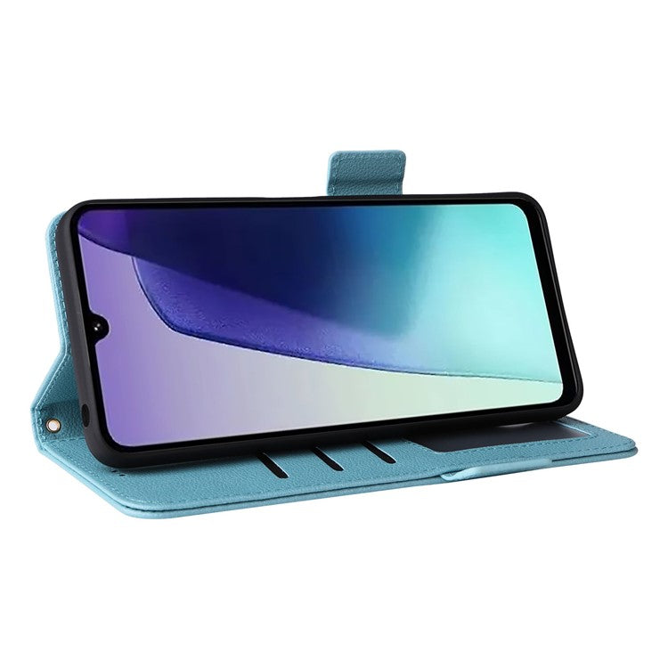 For Xiaomi Poco C75 4G / Redmi 14R 5G / 14C 4G / A4 5G Case Litchi Texture PU Leather Wallet Flip Phone Cover - Baby Blue