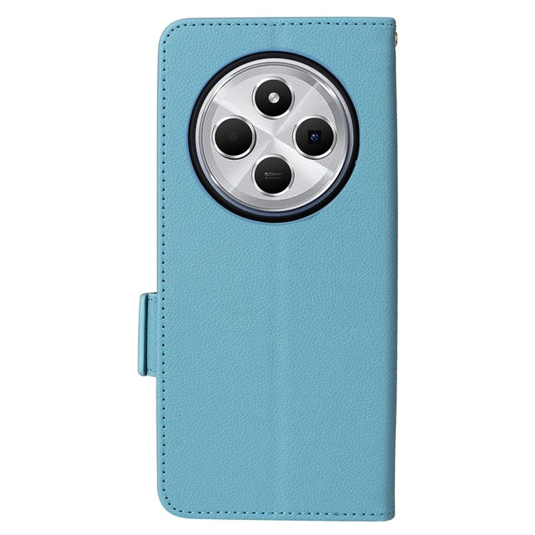 For Xiaomi Poco C75 4G / Redmi 14R 5G / 14C 4G / A4 5G Case Litchi Texture PU Leather Wallet Flip Phone Cover - Baby Blue