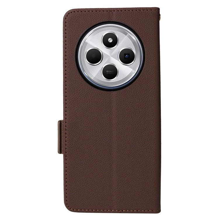 For Xiaomi Poco C75 4G / Redmi 14R 5G / 14C 4G / A4 5G Case Litchi Texture PU Leather Wallet Flip Phone Cover - Brown