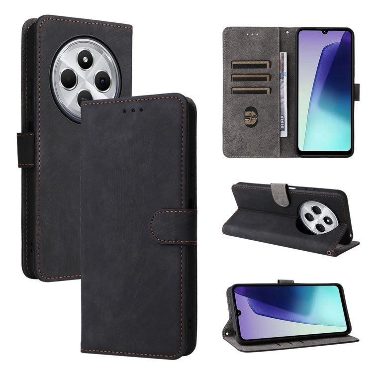 For Xiaomi Poco C75 4G / Redmi 14R 5G / 14C 4G / A4 5G Wallet Case RFID Blocking PU Leather Cover Stand View - Black
