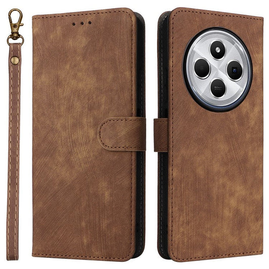 For Xiaomi Poco C75 4G / Redmi 14R 5G / 14C 4G / A4 5G Wallet Case RFID Blocking PU Leather Cover Stand View - Brown