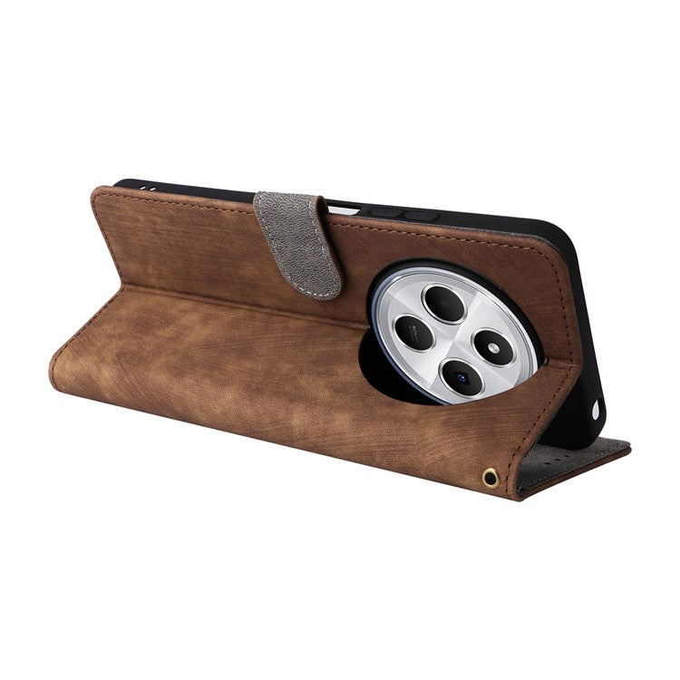 For Xiaomi Poco C75 4G / Redmi 14R 5G / 14C 4G / A4 5G Wallet Case RFID Blocking PU Leather Cover Stand View - Brown