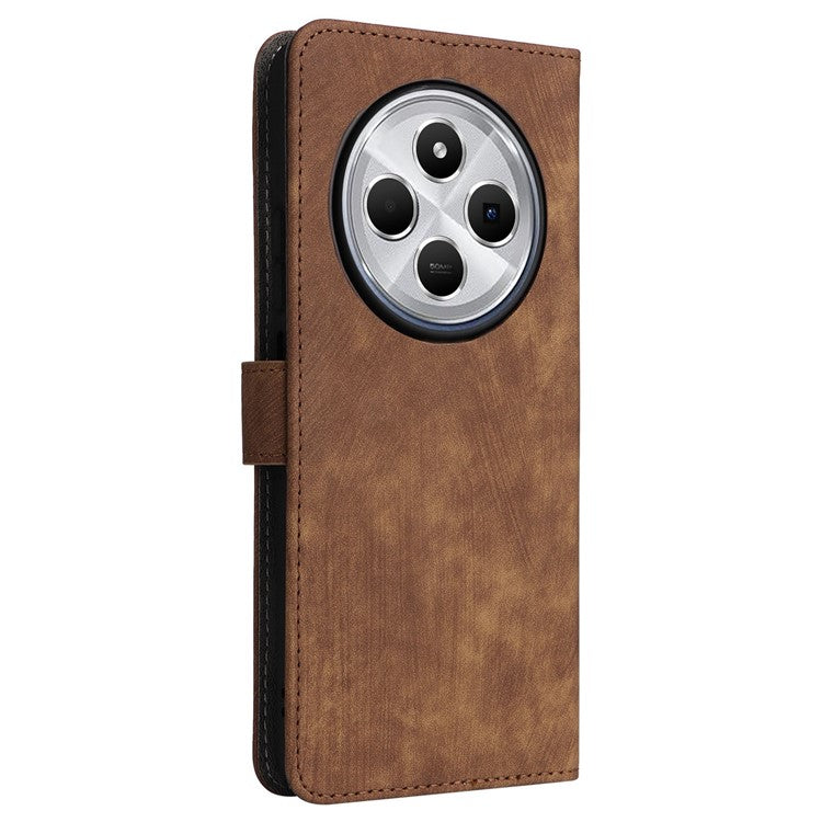 For Xiaomi Poco C75 4G / Redmi 14R 5G / 14C 4G / A4 5G Wallet Case RFID Blocking PU Leather Cover Stand View - Brown